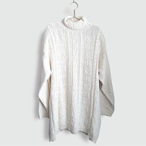 AE Sport and Co Vintage Turtleneck Chunky Cable Knit Cozy Ivory Sweater